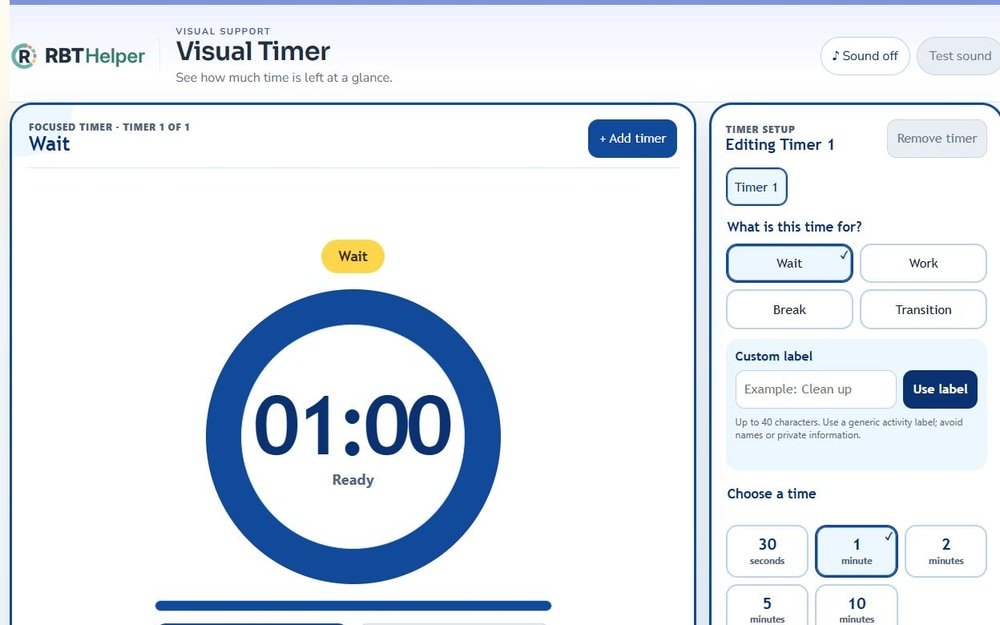 The Visual Timer showing a one-minute focused timer